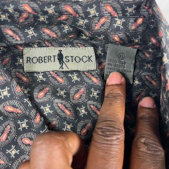 Robert Stock Vintage Silk Shirt XL Short Sleeve Button Front Short Sleeve Artsy - Picture 5 of 10